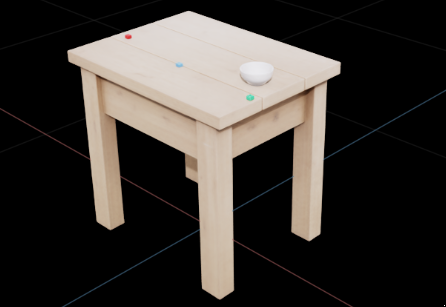 Final scene: Objects placed in 3D space with physics properties